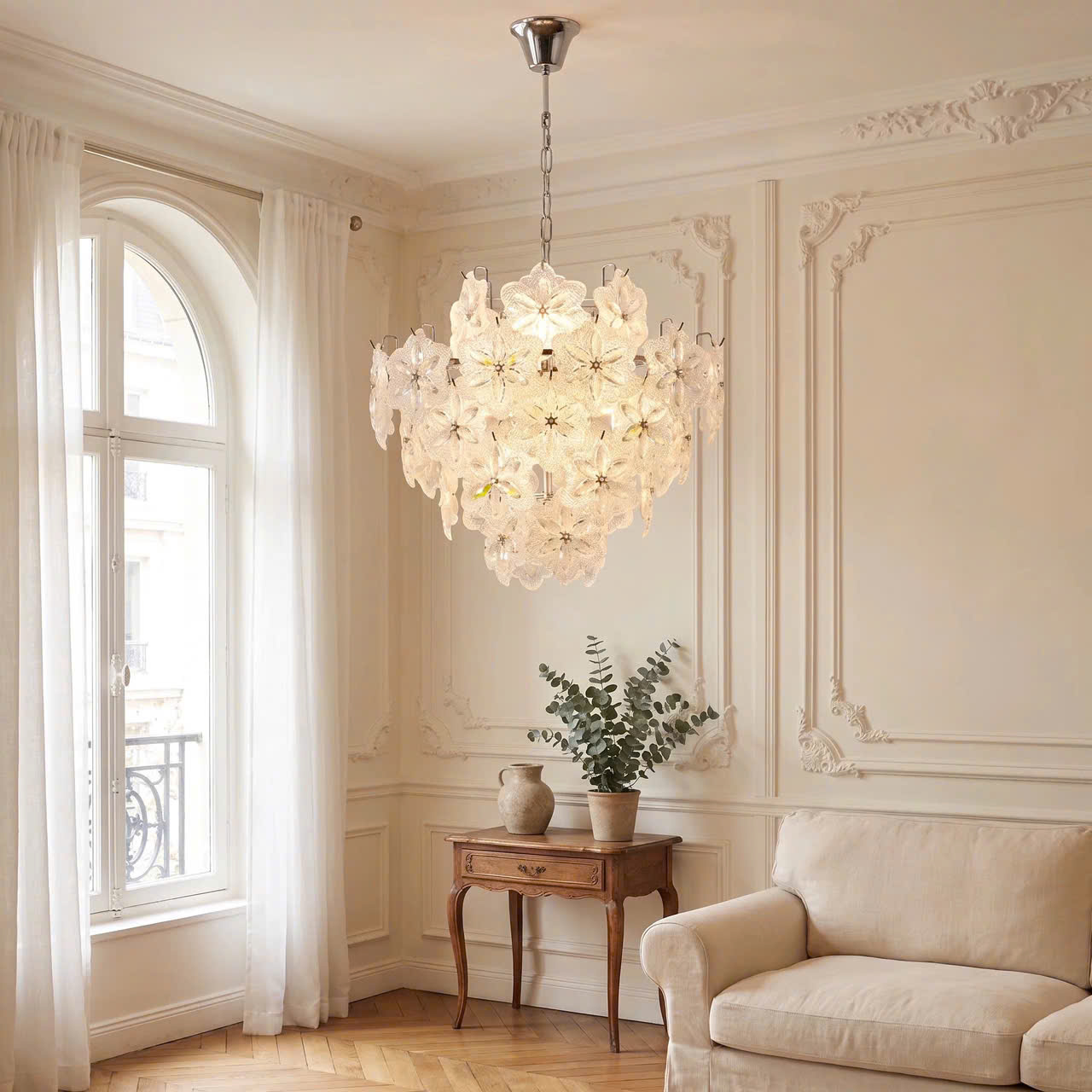 ĐC26090 Đèn Chùm Cánh Hoa Thủy Tinh Murano