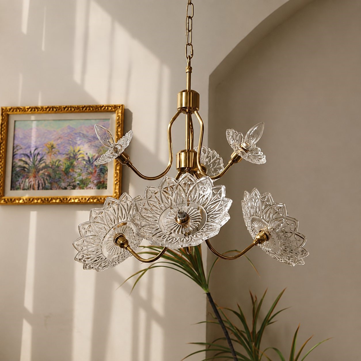 ĐC26082 Đèn Chùm Bông Hoa Thủy Tinh Retro