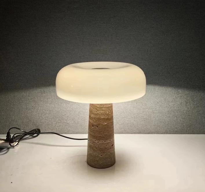 ĐB260601 Đèn Bàn Đá Travertine Chao Thủy Tinh
