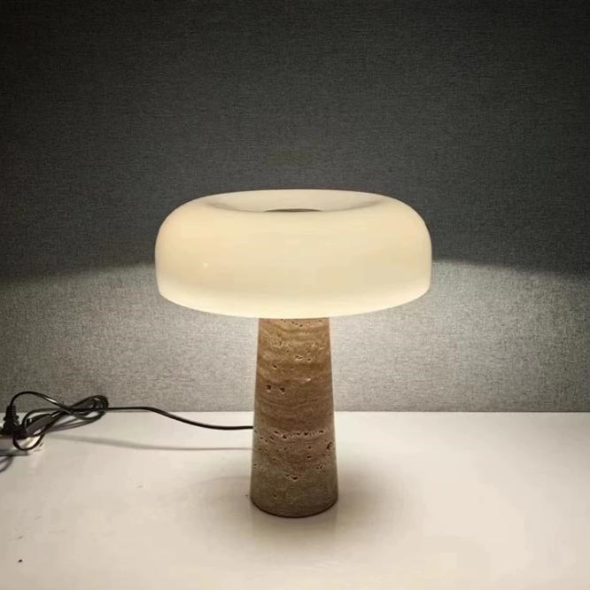ĐB260601 Đèn Bàn Đá Travertine Chao Thủy Tinh
